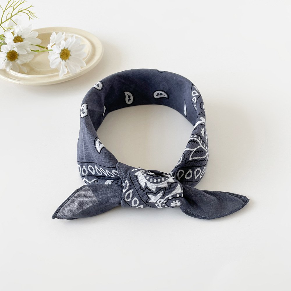 European and American hip-hop silk scarf for women 50cm cotton and linen small square scarf new style niche personality cashew print headscarf waist scarf