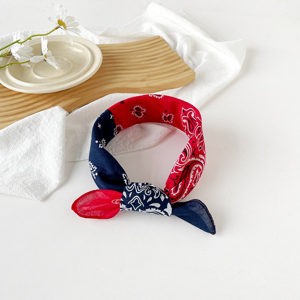 European and American hip-hop silk scarf for women 50cm cotton and linen small square scarf new style niche personality cashew print headscarf waist scarf