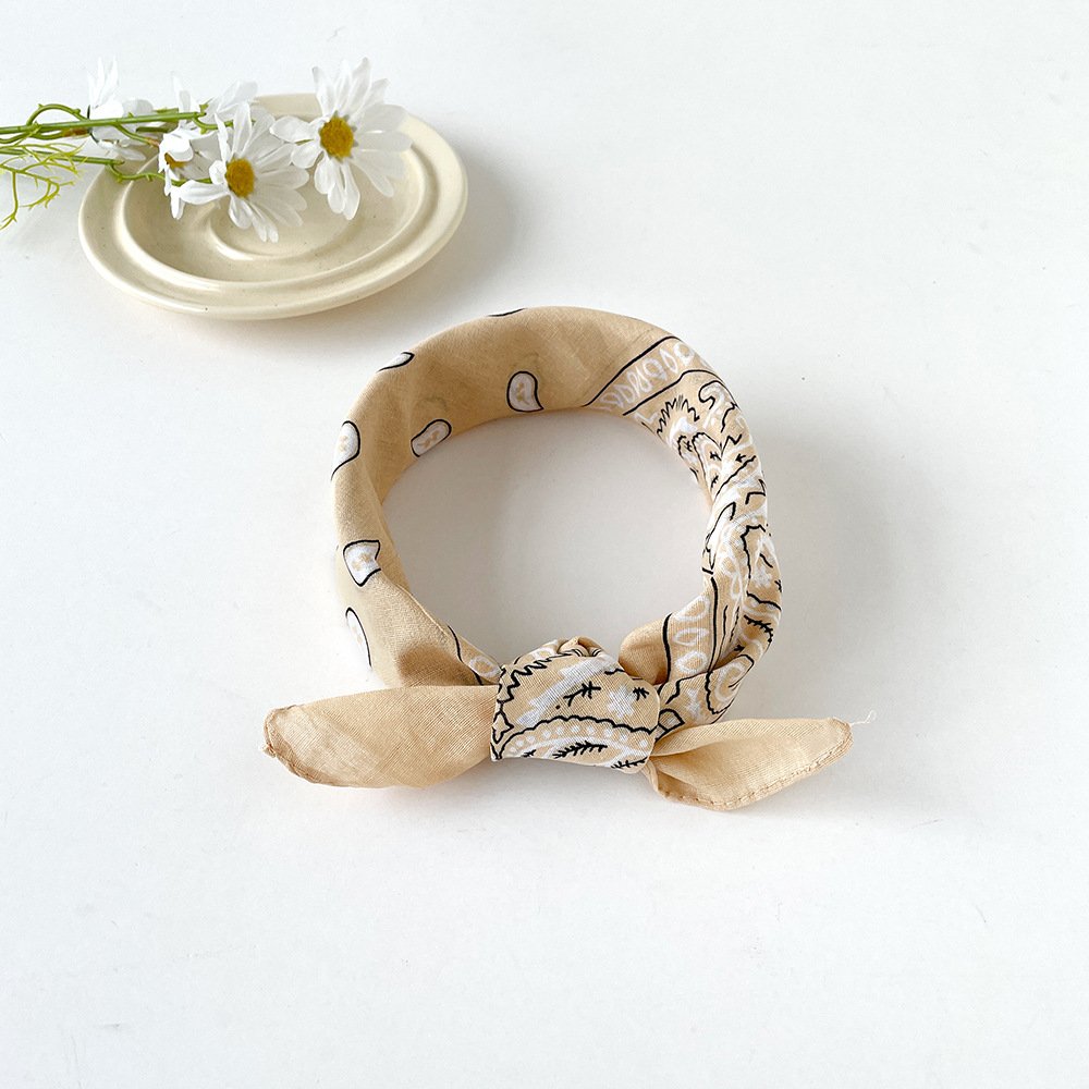 European and American hip-hop silk scarf for women 50cm cotton and linen small square scarf new style niche personality cashew print headscarf waist scarf