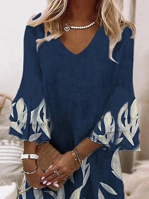 Women's Abstract Print V-Neck Dress