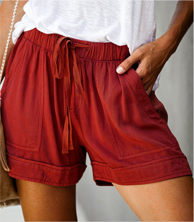 Four-Side Projectile Pocket Stitching Plain Street Shorts
