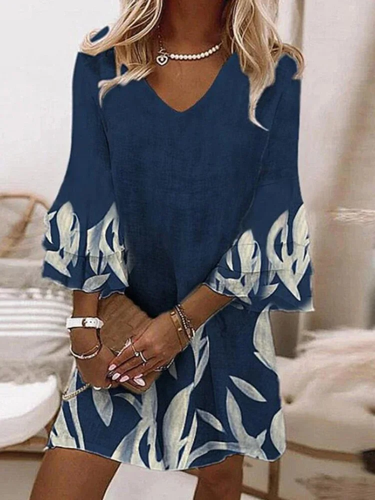 Women's Abstract Print V-Neck Dress