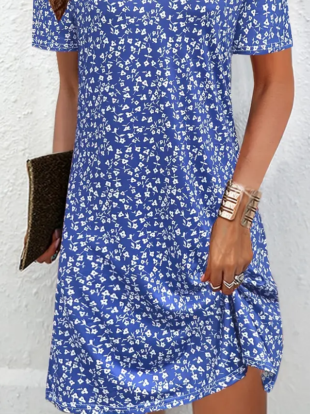 Women's Floral Print V-Neck Short Sleeve Dress