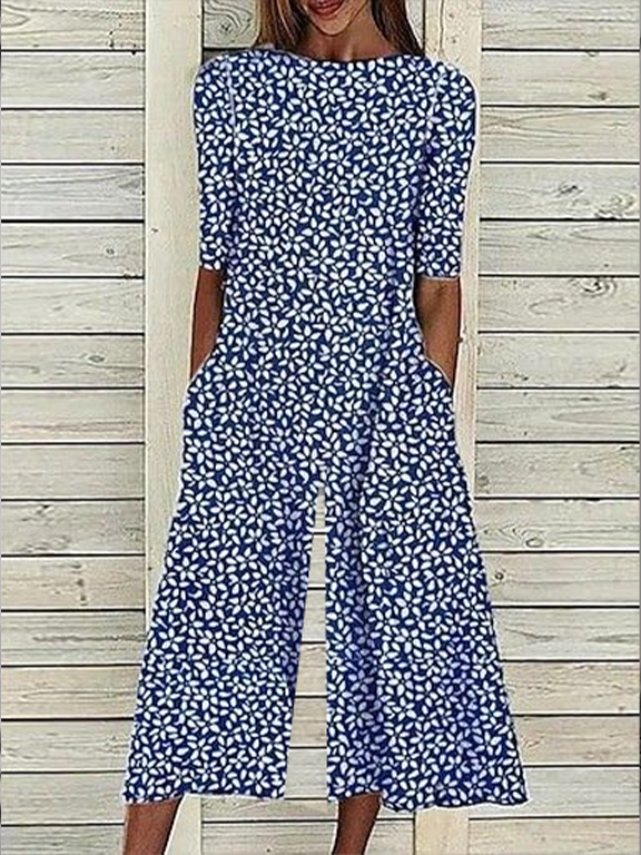 Women's H-Line Crew Neck Daily Going Out Casual Printing Floral Summer Ankle Pants Jumpsuit Romper