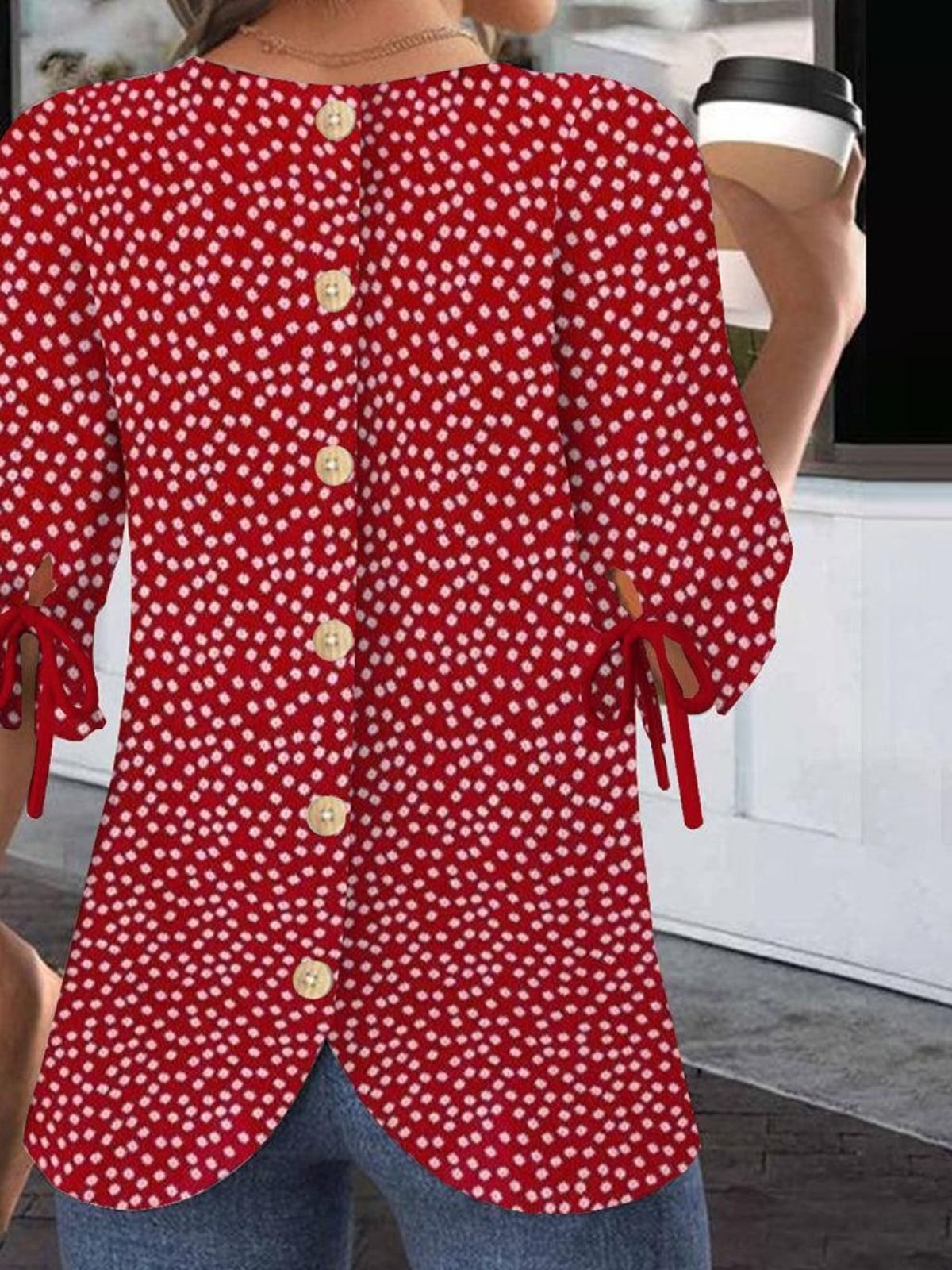 Crew Neck Cotton Simple Regular Fit Balloon Sleeve Blouse