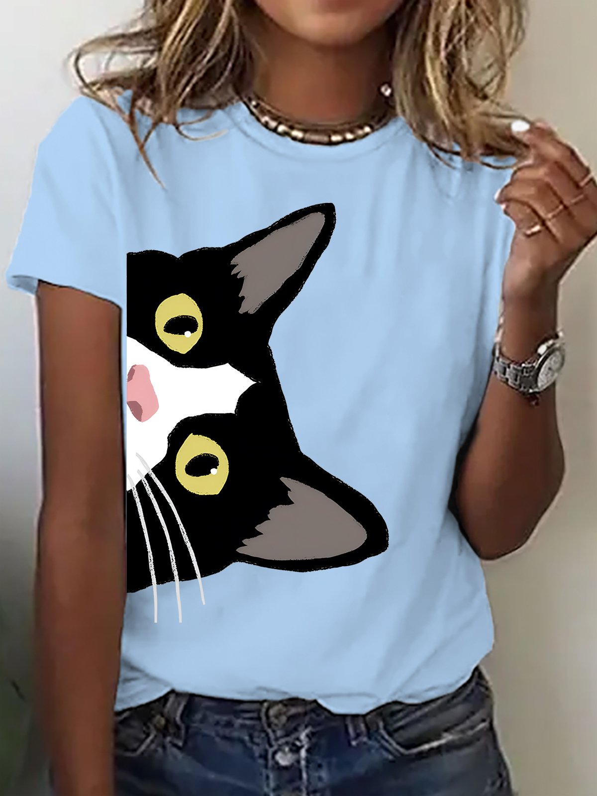 Tuxedo Cat Is Watching You Cotton T-shirt