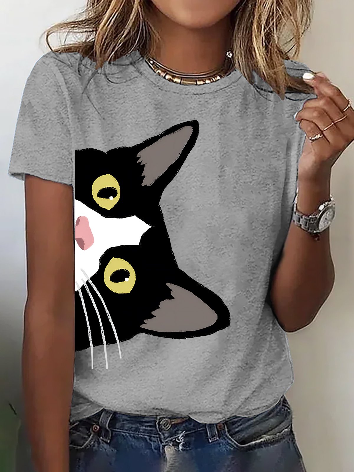 Tuxedo Cat Is Watching You Cotton T-shirt