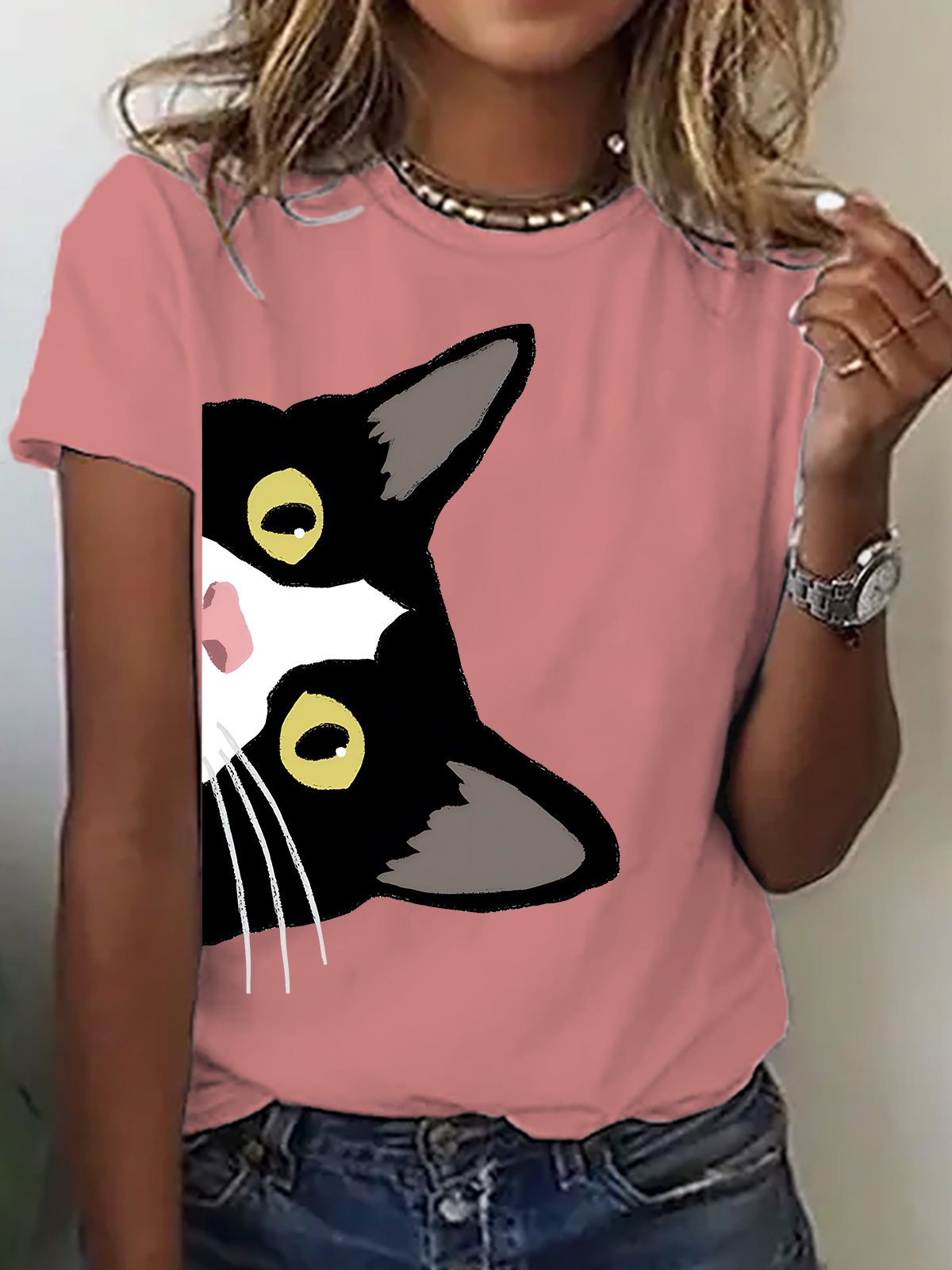 Tuxedo Cat Is Watching You Cotton T-shirt