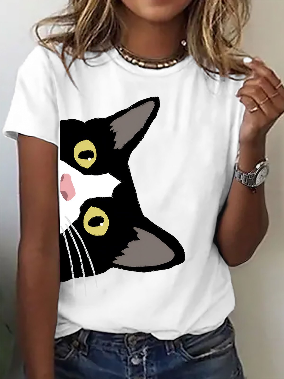 Tuxedo Cat Is Watching You Cotton T-shirt