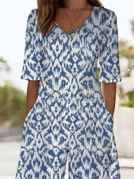 Women's H-Line V Neck Daily Going Out Casual Printing Geometric Summer Ankle Pants Jumpsuit Romper