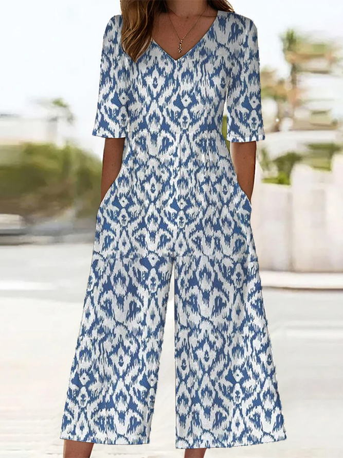Women's H-Line V Neck Daily Going Out Casual Printing Geometric Summer Ankle Pants Jumpsuit Romper