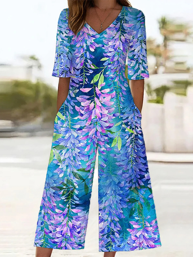 Women's H-Line V Neck Daily Going Out Casual Printing Floral Summer Ankle Pants Jumpsuit Romper