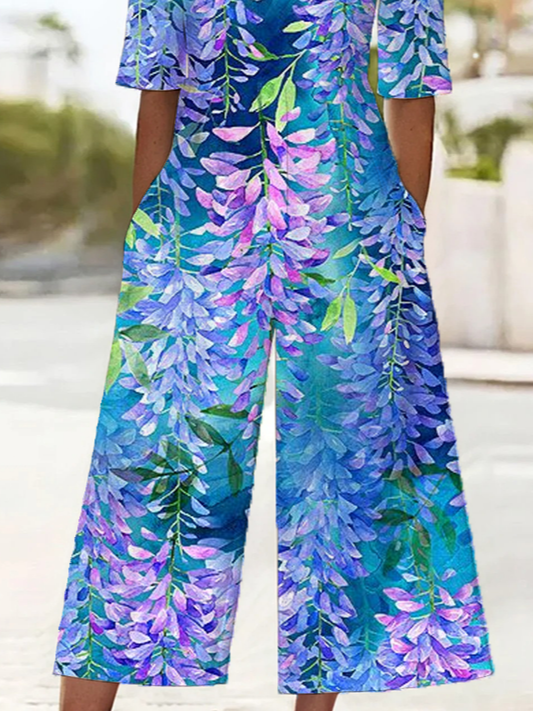 Women's H-Line V Neck Daily Going Out Casual Printing Floral Summer Ankle Pants Jumpsuit Romper