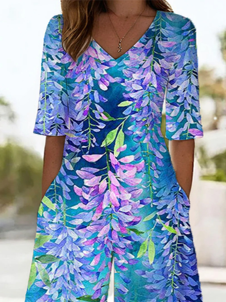 Women's H-Line V Neck Daily Going Out Casual Printing Floral Summer Ankle Pants Jumpsuit Romper