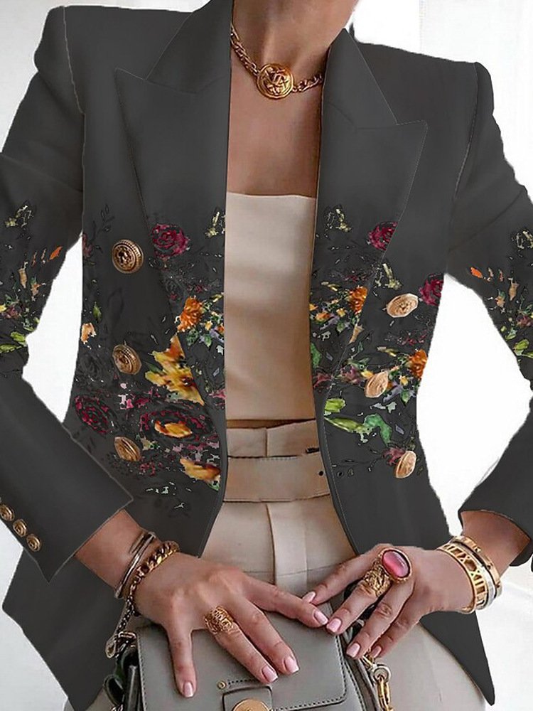 Women's Fashion Print Retro Design Suit Slim Fit Suit Blazer