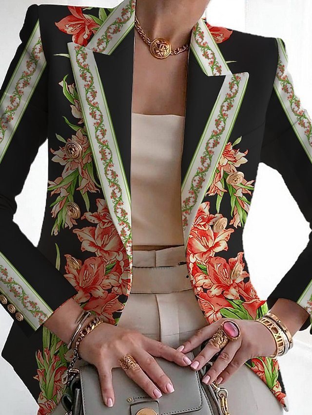 Women's Fashion Print Retro Design Suit Slim Fit Suit Blazer