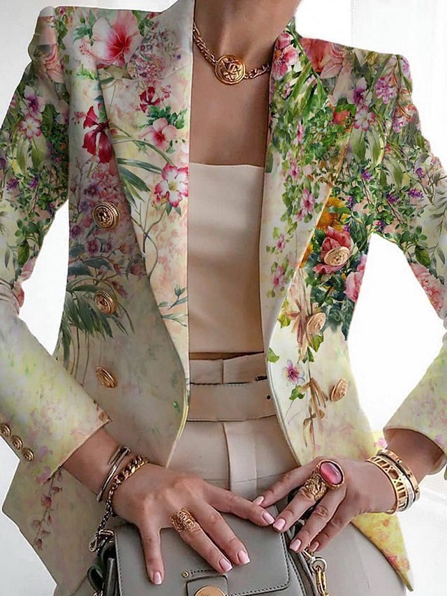 Women's Fashion Print Retro Design Suit Slim Fit Suit Blazer