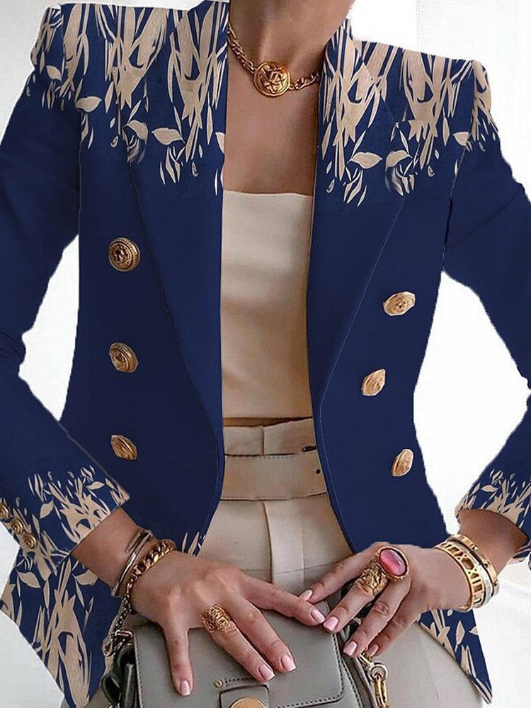 Women's Fashion Print Retro Design Suit Slim Fit Suit Blazer