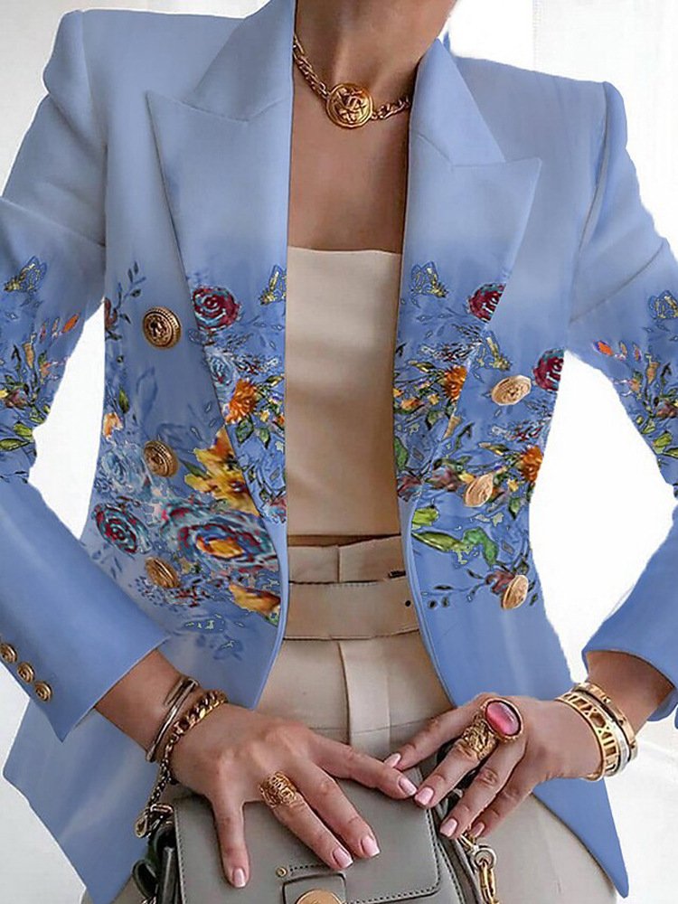 Women's Fashion Print Retro Design Suit Slim Fit Suit Blazer