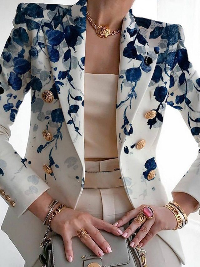 Women's Fashion Print Retro Design Suit Slim Fit Suit Blazer