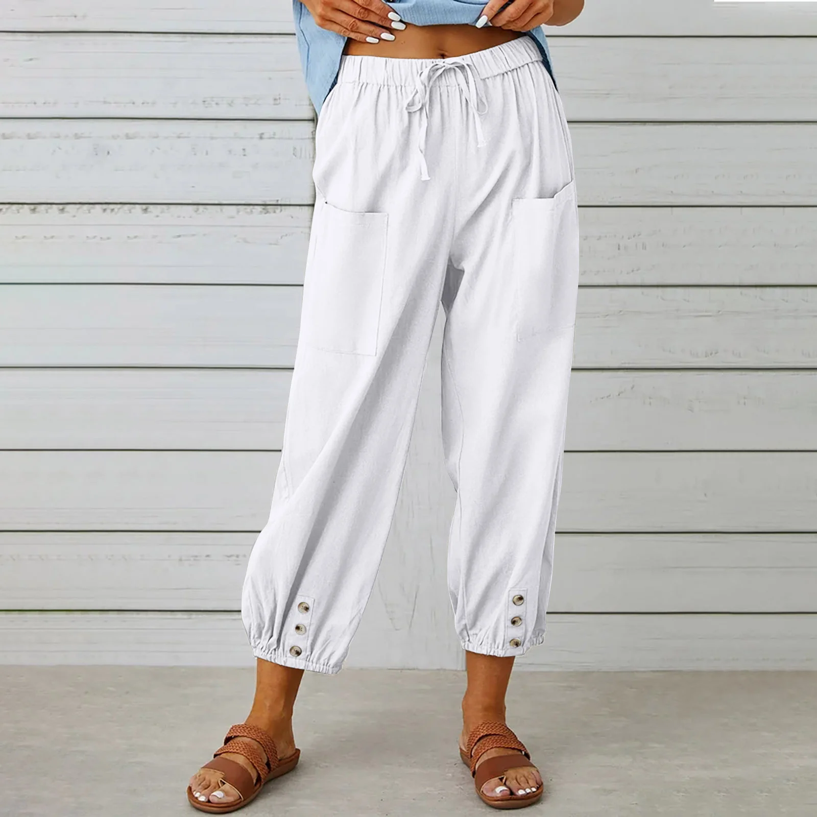 Women's  Elastic Waist H-Line Wide Leg Pants Daily Going Out Pants White Casual Split Joint Plain Spring/Fall Pants
