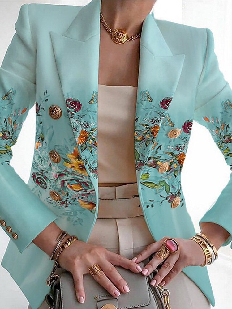 Women's Fashion Print Retro Design Suit Slim Fit Suit Blazer