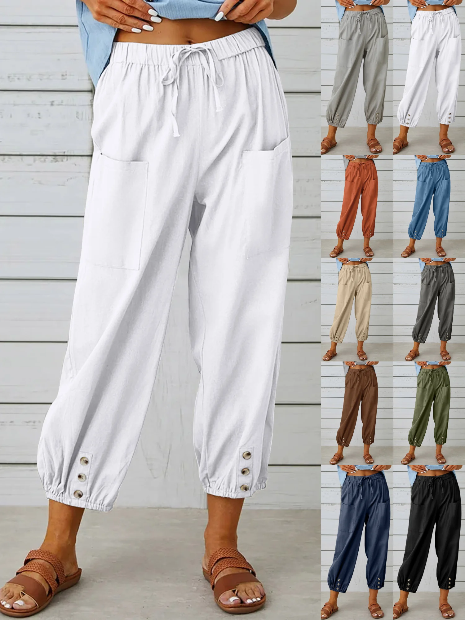 Women's  Elastic Waist H-Line Wide Leg Pants Daily Going Out Pants White Casual Split Joint Plain Spring/Fall Pants
