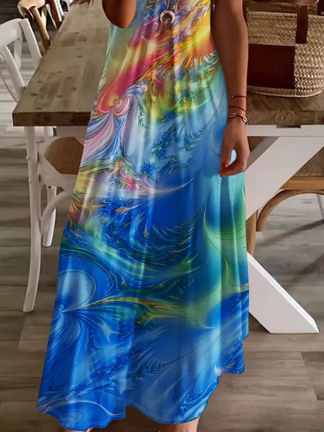 Women's Abstract Print V-Neck Short Sleeve Casual Dress