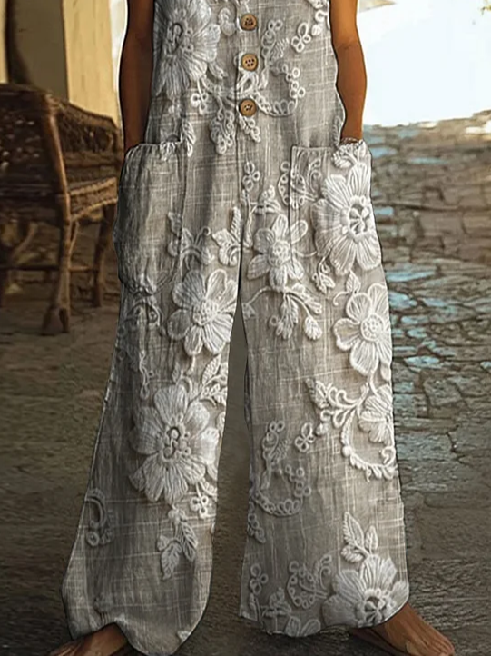 Women's H-Line Overall Crew Neck Daily Going Out Casual Printing Floral Summer Long Jumpsuit Romper