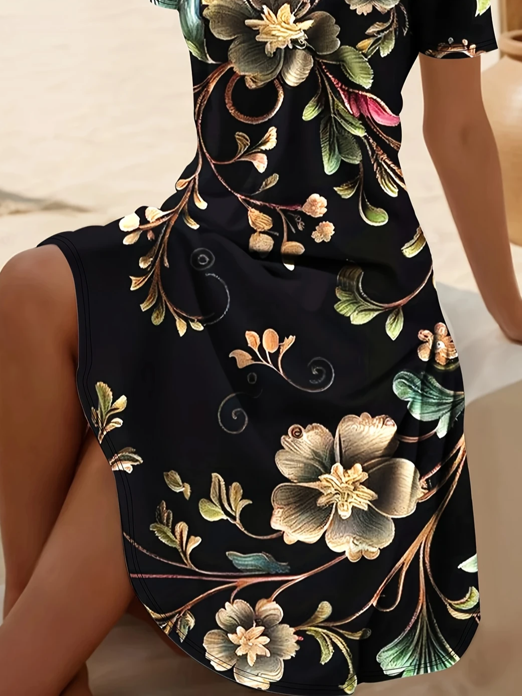 Women's Floral Print Casual V-Neck Short Sleeve Dress