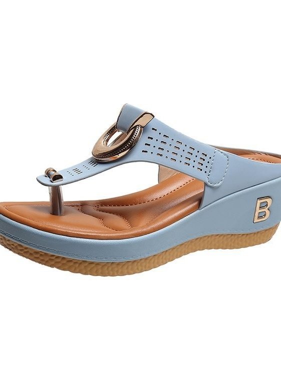 Summer Color Block Pu Western Style Slide Sandals