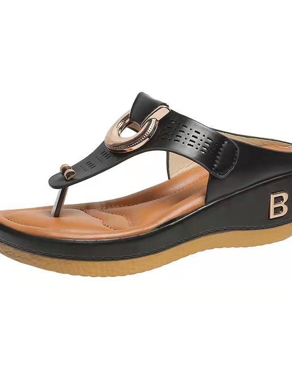 Summer Color Block Pu Western Style Slide Sandals