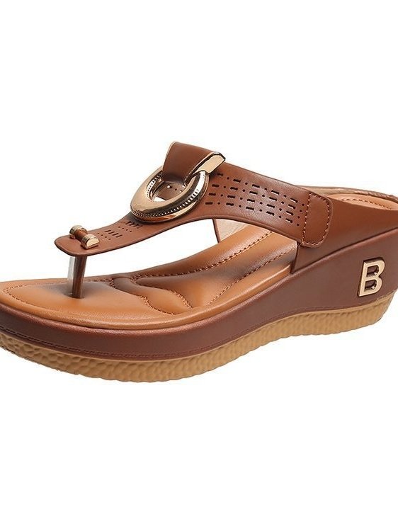 Summer Color Block Pu Western Style Slide Sandals