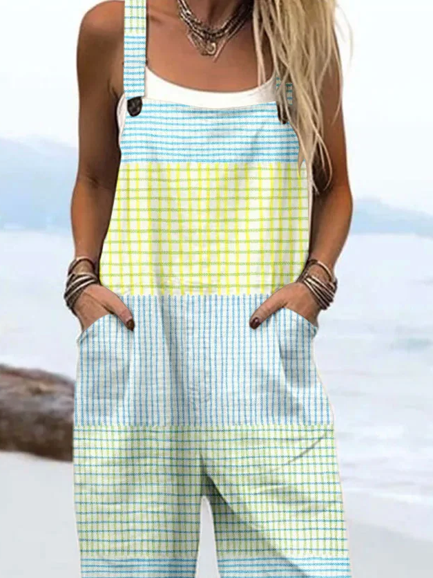 Women's H-Line Overall Square Neck Daily Going Out Casual Printing Striped Spring/Fall Long Jumpsuit Romper