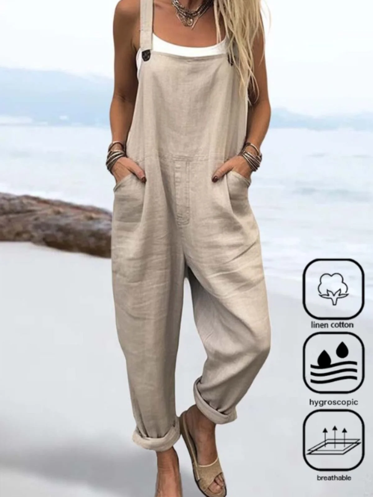 Cotton And Linen Casual Regular Fit Jumpsuit