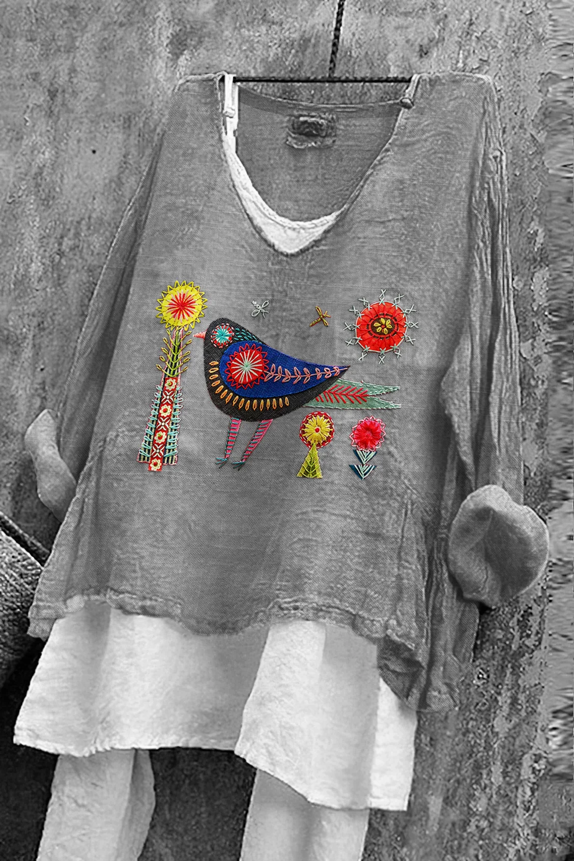 Women's Long Sleeve Blouse Spring/Fall Red Floral Printing V Neck Daily Going Out Casual Top