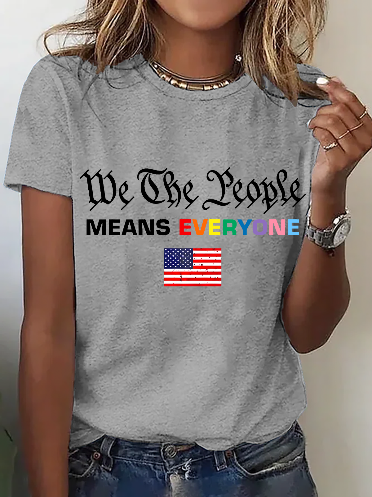 Women Flag Crew Neck Cotton Short Sleeve Casual Daily Summer T-shirt