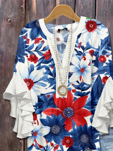 Women's Half Sleeve Shirt Summer White Independence Day (Flag) Printing V Neck Daily Going Out Casual Top