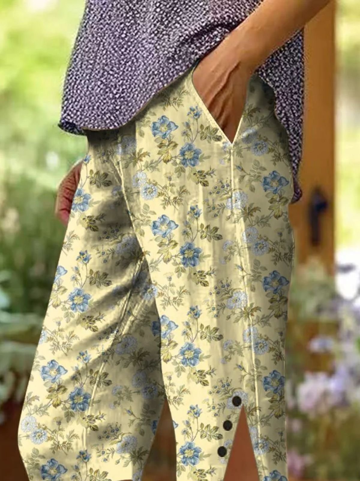 Linen Floral Casual Pants