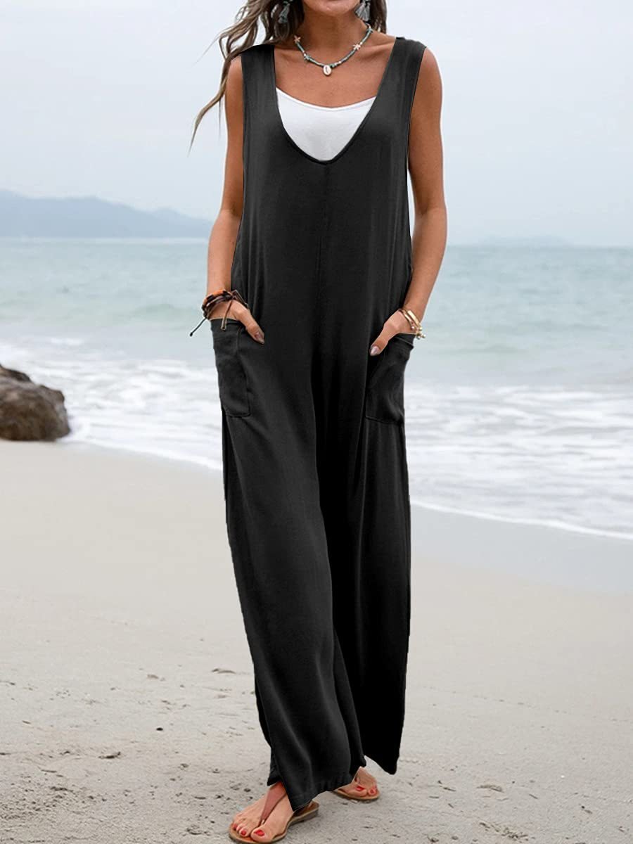 Women's H-Line Tank Crew Neck Daily Going Out Casual Split Joint Plain Summer Long Jumpsuit Romper