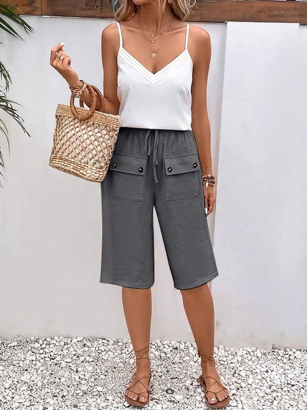 Women's  Elastic Waist H-Line Wide Leg Pants Daily Going Out Pants Apricot Casual Split Joint Plain Summer Pants