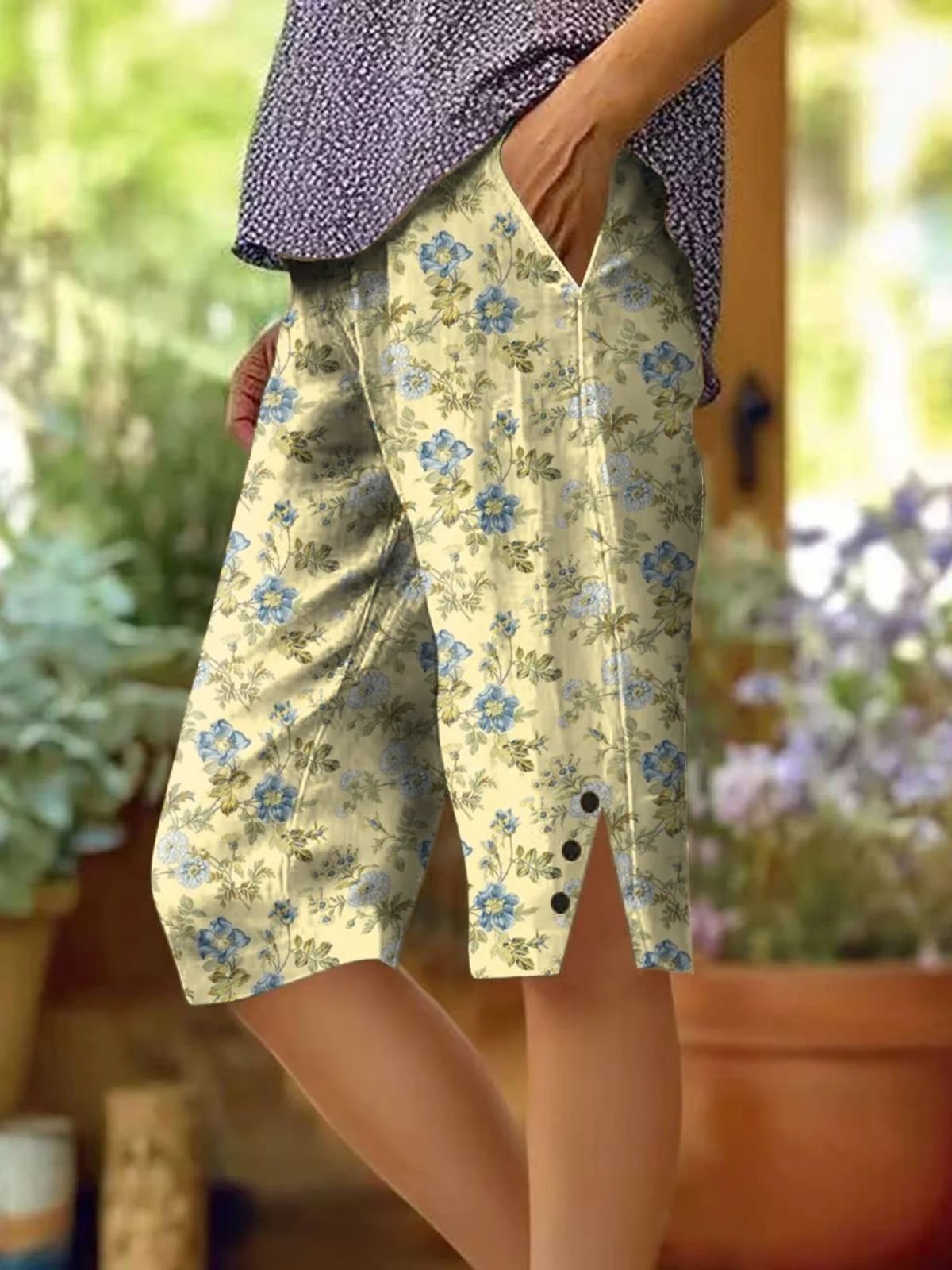 Linen Floral Casual Pants