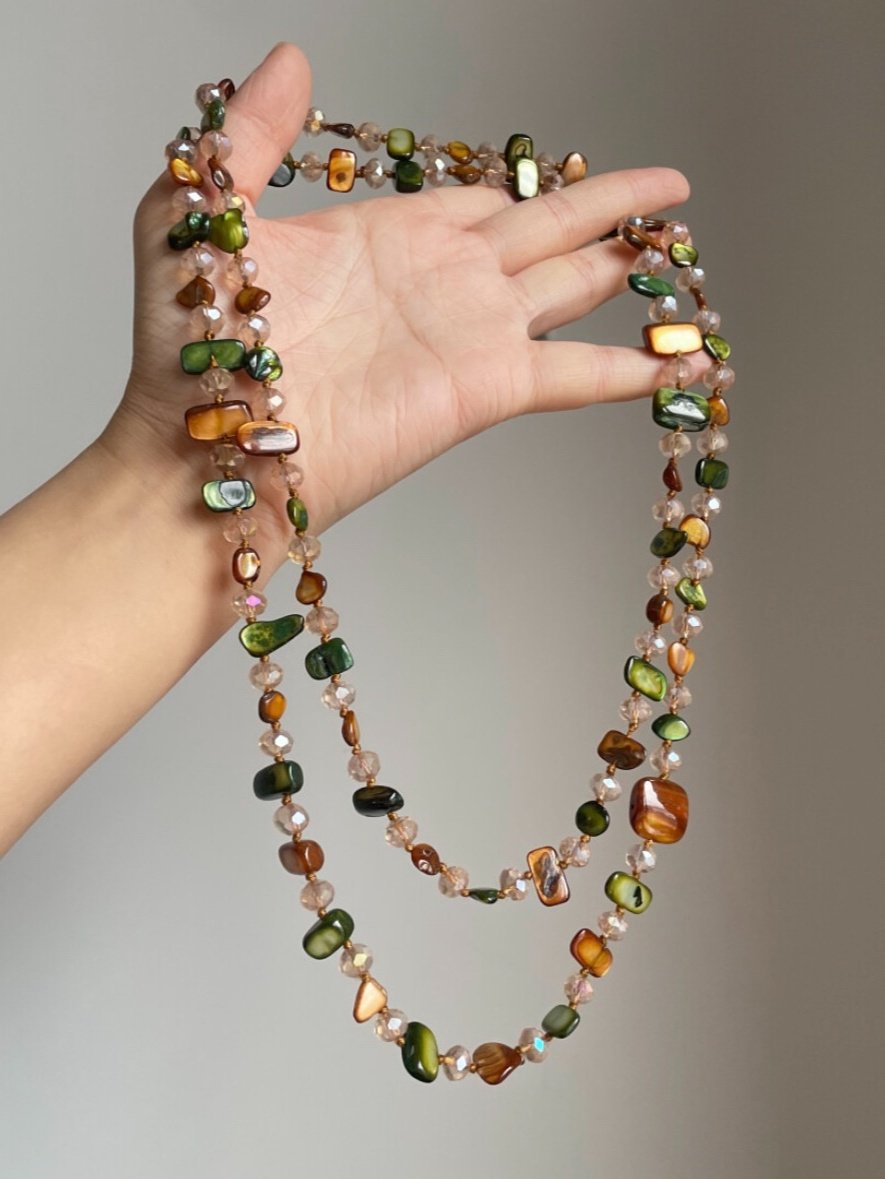 Vintage stackable necklace Bohemian colorful shell beaded double-layer necklace Retro light luxury holiday long necklace