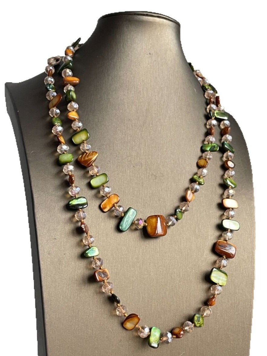 Vintage stackable necklace Bohemian colorful shell beaded double-layer necklace Retro light luxury holiday long necklace
