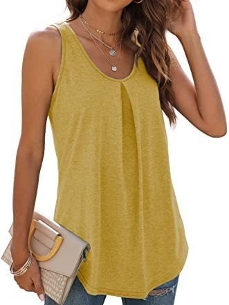 Women's Sleeveless Tank Top Summer Black Plain Ruched Cotton Crew Neck Daily Going Out Simple Top