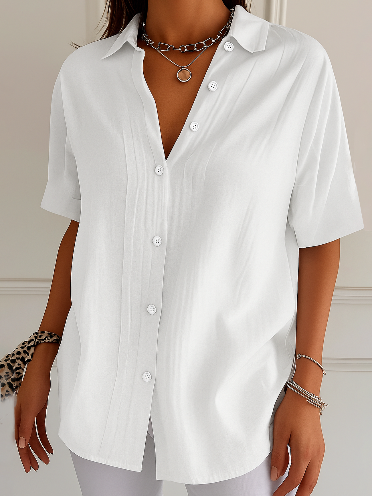 Women's Short Sleeve Shirt Summer Black Plain Printing Shirt Collar Daily Going Out Casual Top