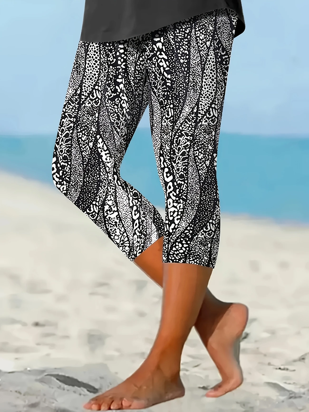 Women's  Elastic Waist H-Line Legging Daily Going Out Pants Black Casual Printing Abstract Summer Pants