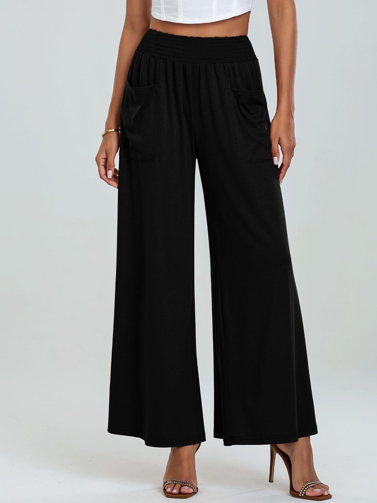 Women's  Elastic Waist H-Line Wide Leg Pants Daily Going Out Pants Green Casual Split Joint Plain Spring/Fall Pants