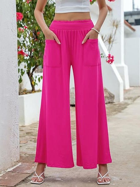 Women's  Elastic Waist H-Line Wide Leg Pants Daily Going Out Pants Green Casual Split Joint Plain Spring/Fall Pants