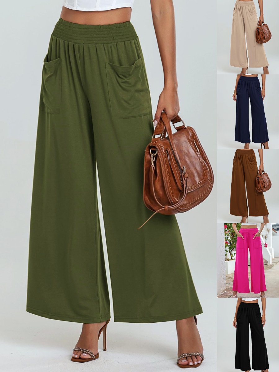 Women's  Elastic Waist H-Line Wide Leg Pants Daily Going Out Pants Green Casual Split Joint Plain Spring/Fall Pants
